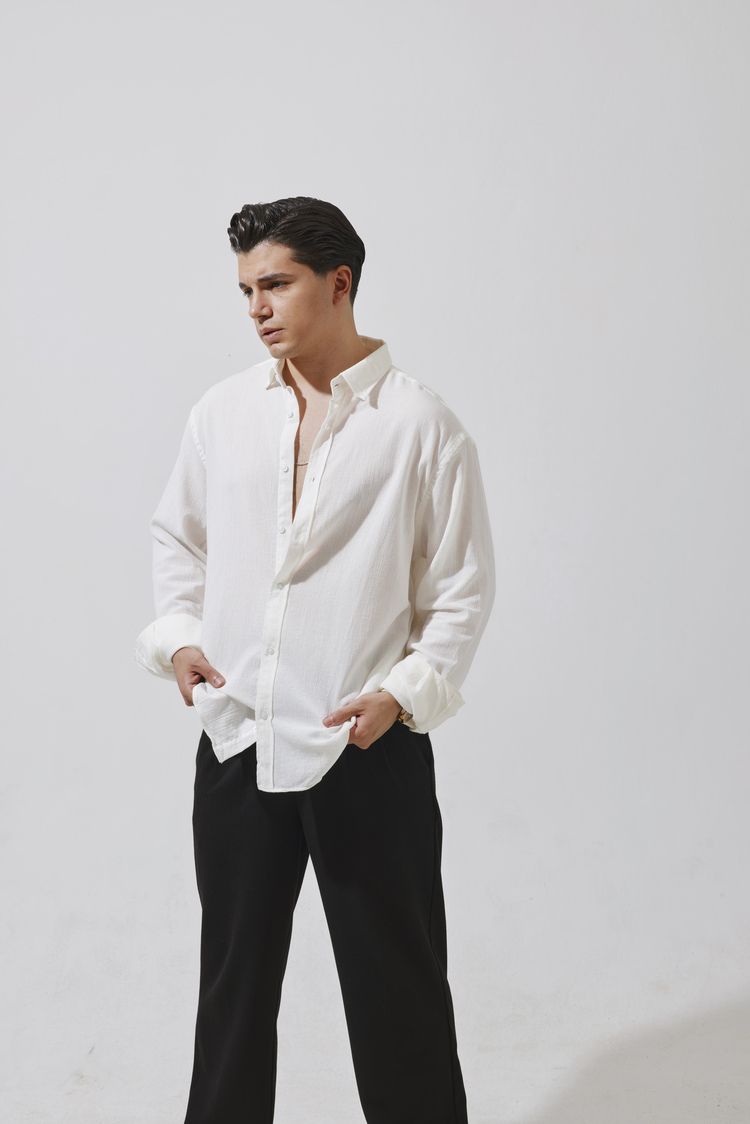 Babylon Oversize Keten Gömlek - White