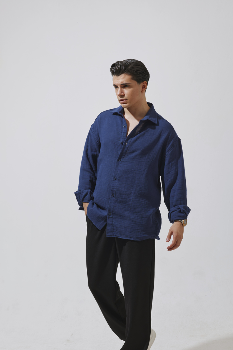Babylon Oversize Müslin Gömlek - Navy Blue