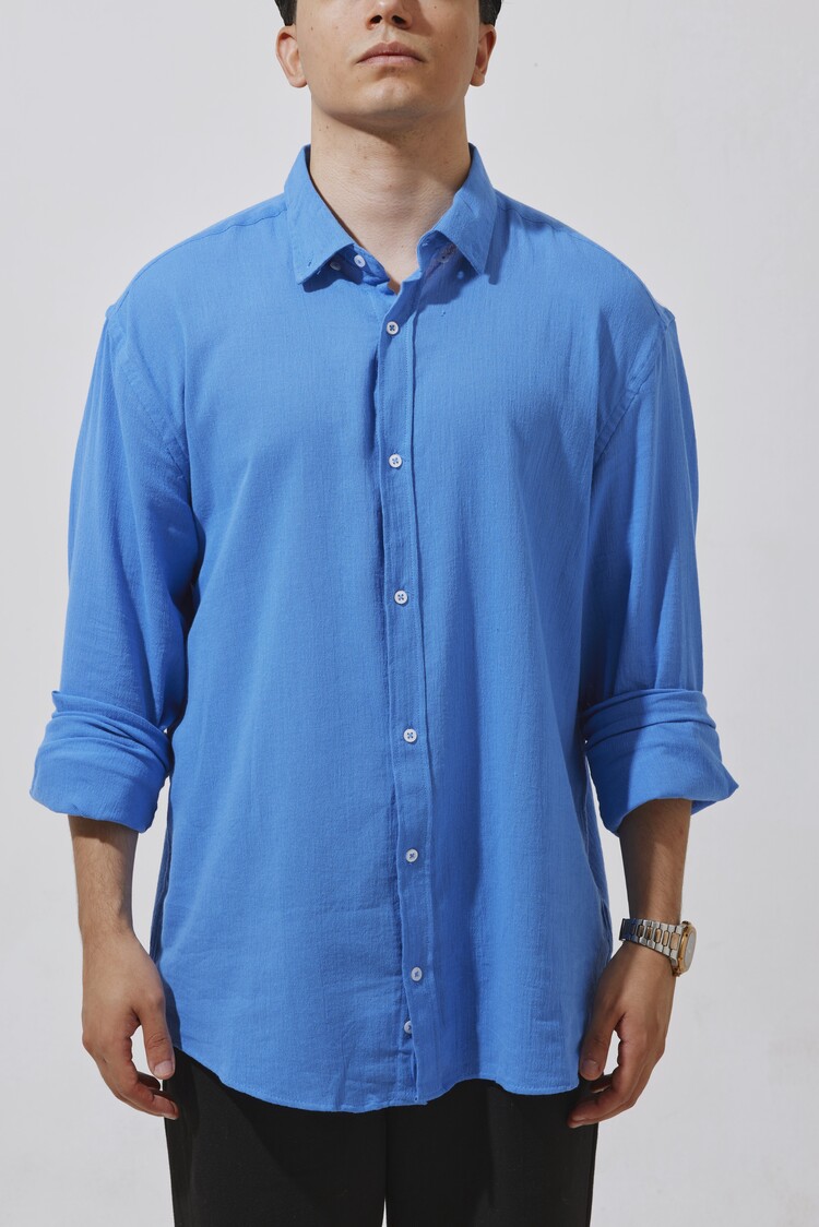Babylon Oversize Keten Gömlek - Blue