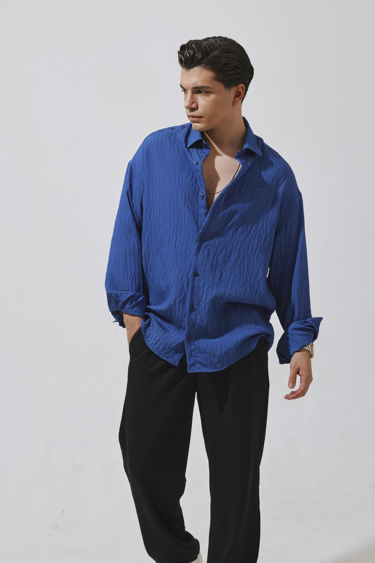 Babylon Paris Oversize Çizgili Gömlek - Navy Blue