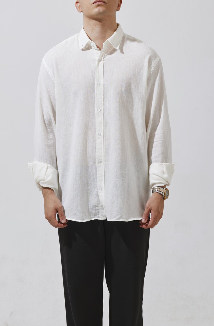 Babylon Oversize Keten Gömlek - White