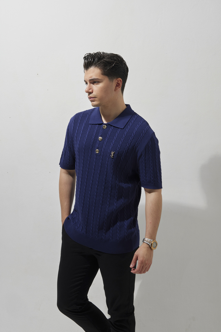 A+ Yves Saint Laurent Polo Yaka T-Shirt Navy Blue