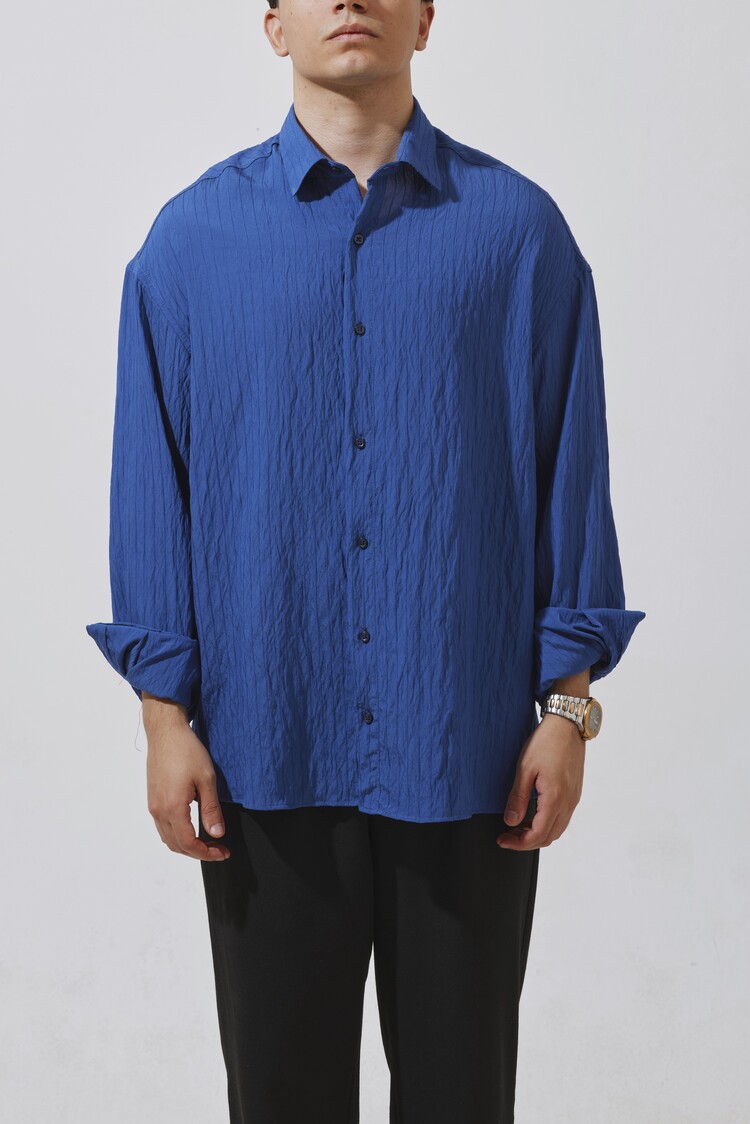 Babylon Paris Oversize Çizgili Gömlek - Navy Blue