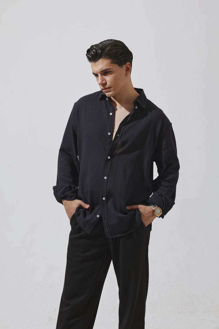Babylon Oversize Keten Gömlek - Black