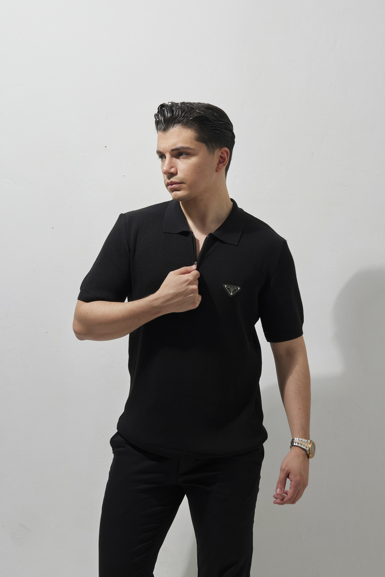 PRADA Polo Yaka T-Shirt Black