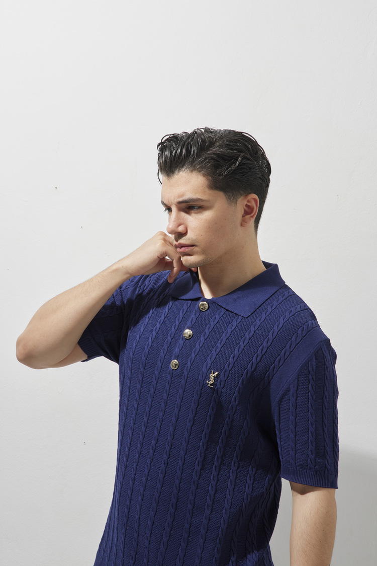 A+ Yves Saint Laurent Polo Yaka T-Shirt Navy Blue