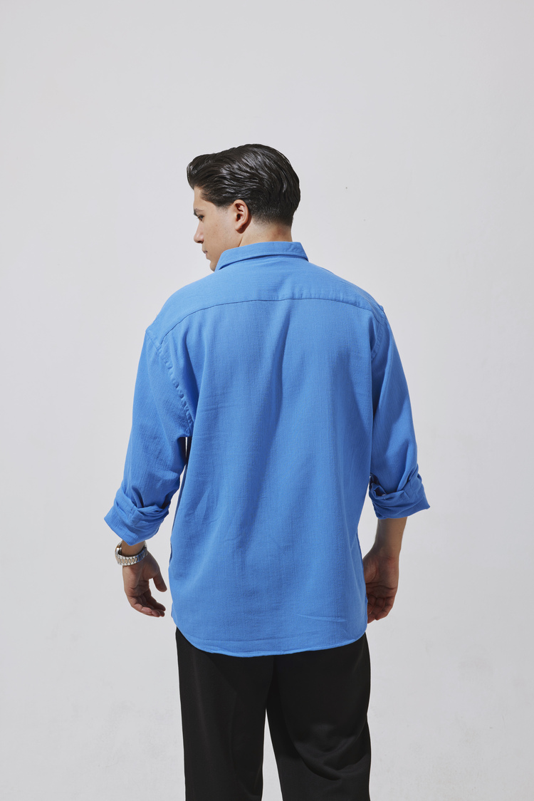 Babylon Oversize Keten Gömlek - Blue
