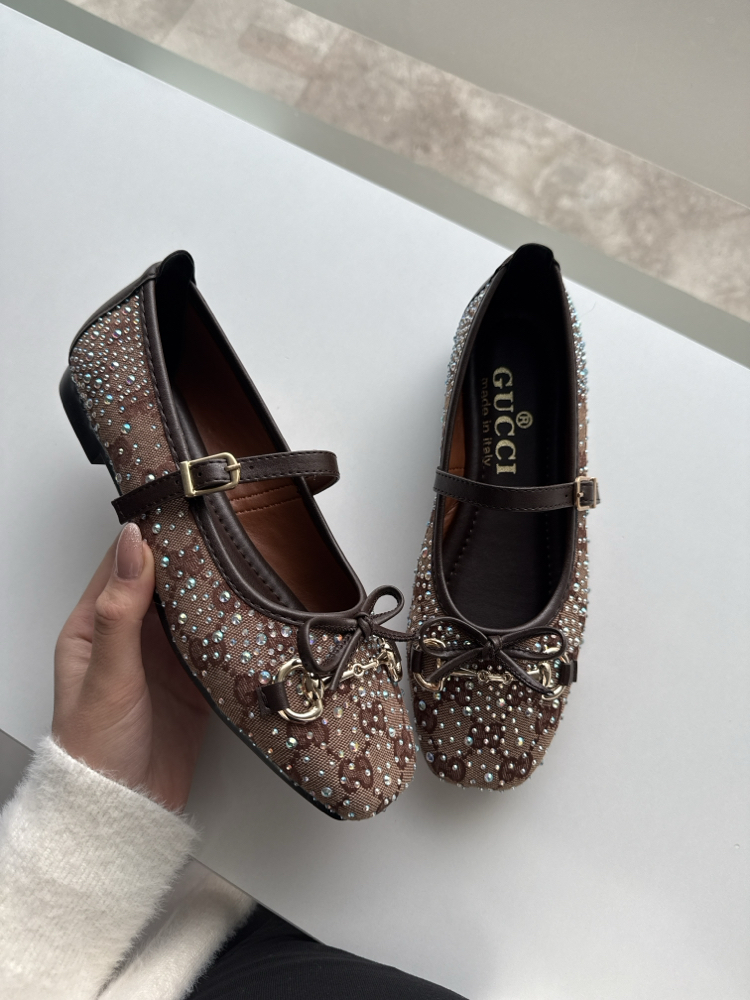 Gucci Kahverengi Taşlı Babet
