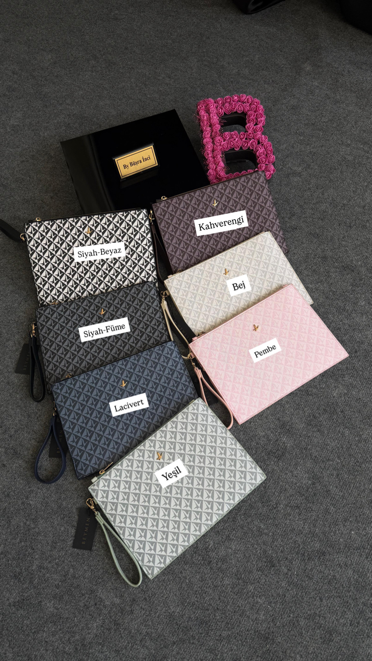 BYMN Monogram Logo Desenli Clutch/El Portföyü