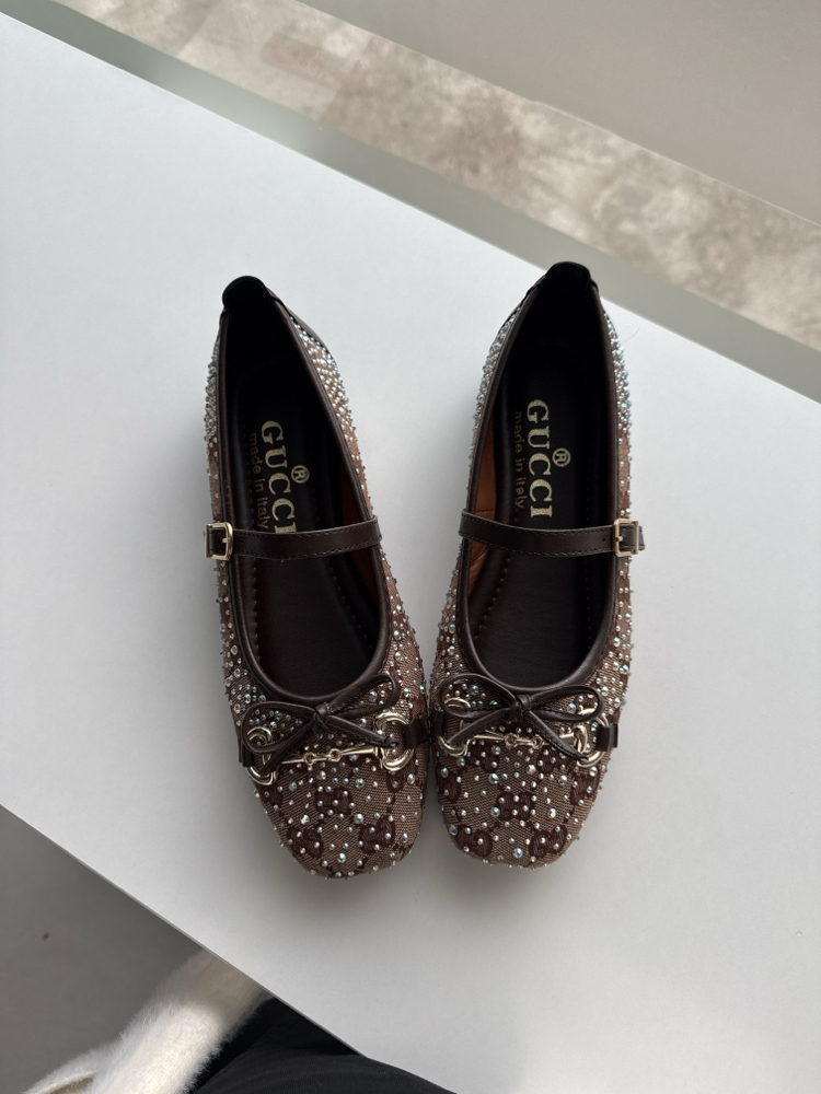 Gucci Kahverengi Taşlı Babet
