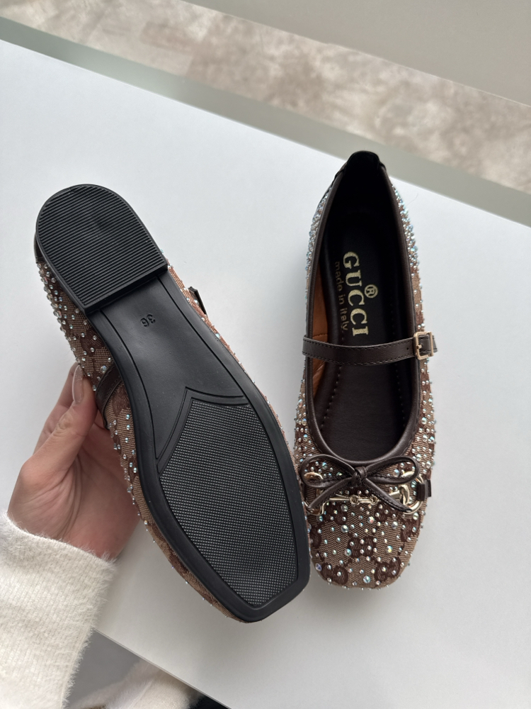 Gucci Kahverengi Taşlı Babet