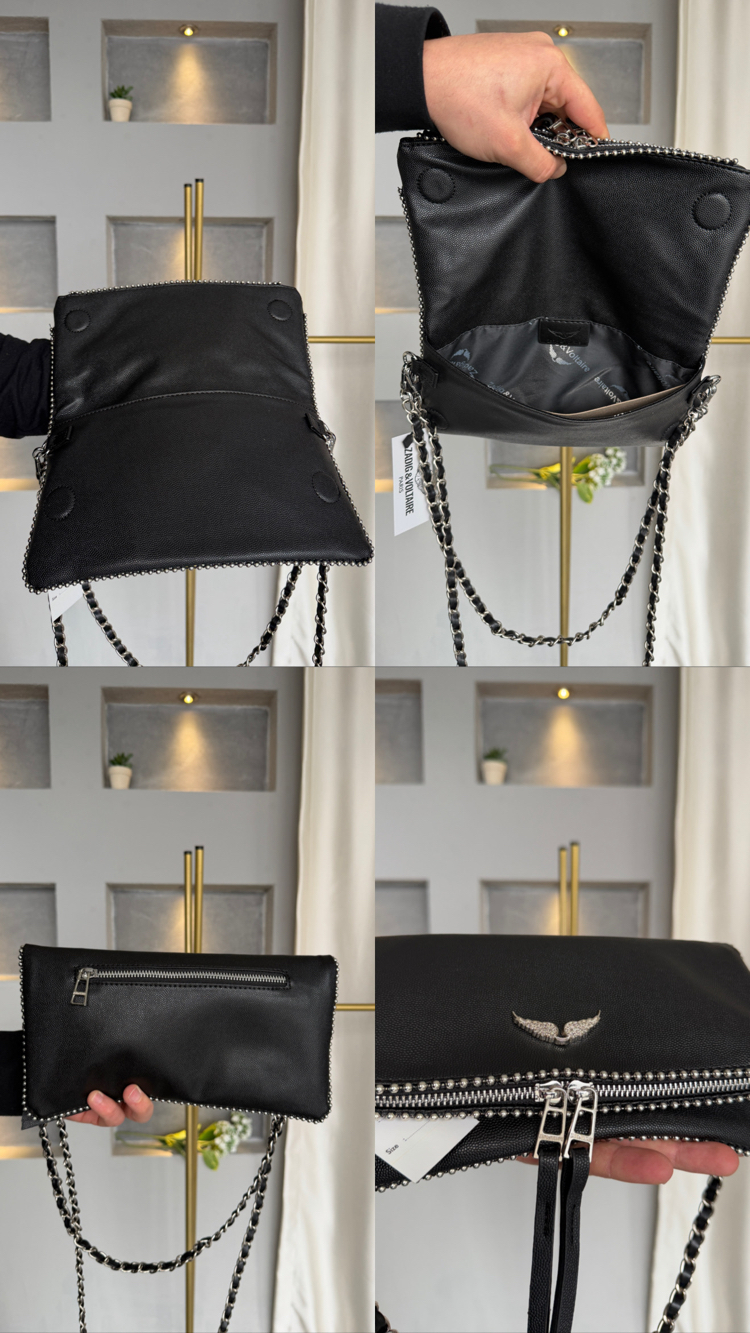 Zadig Clutch Medium- Boncuklu / Havyar Desen Deri