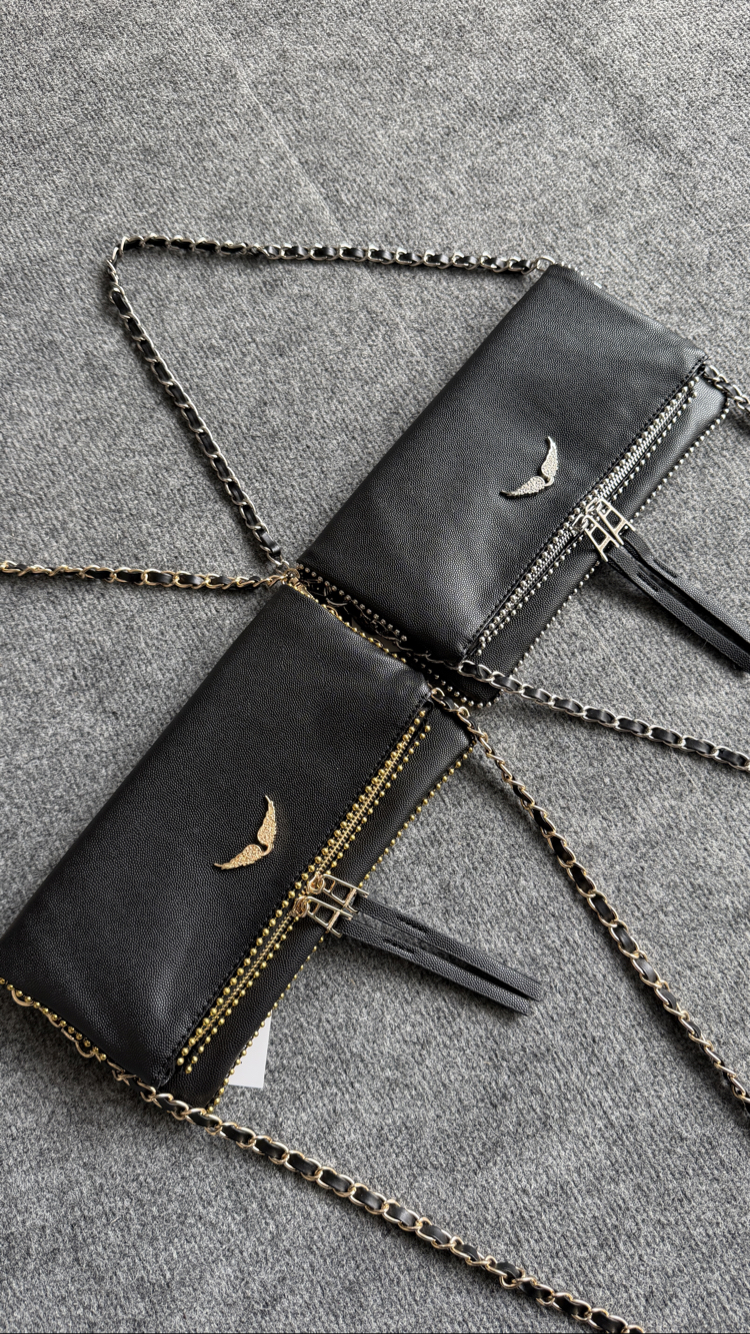 Zadig Clutch Medium- Boncuklu / Havyar Desen Deri