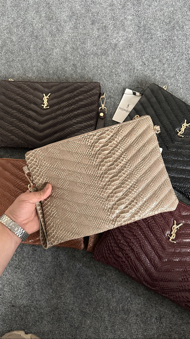 YsL - Yılan Derisi Desen Portföy/Clutch