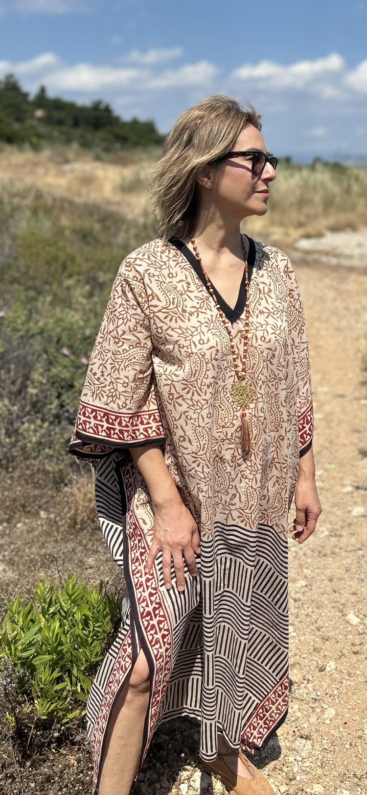 Hint kumaşı kaftan elbise
