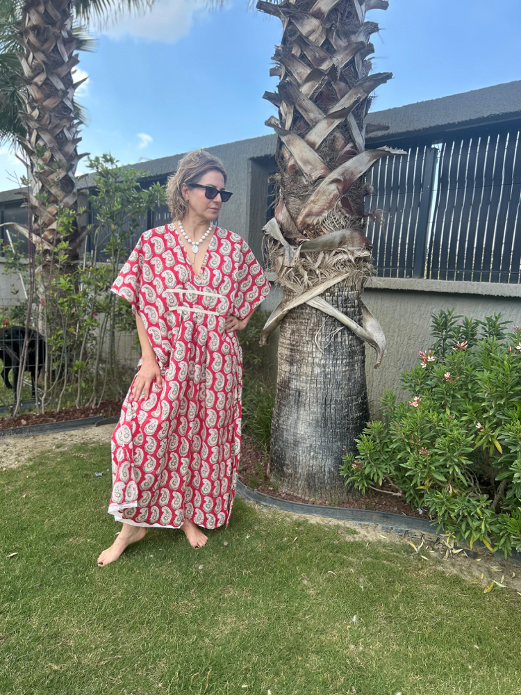 Hint kumaşı kaftan elbise