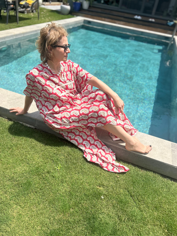 Hint kumaşı kaftan elbise