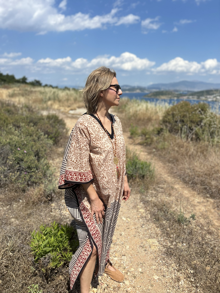 Hint kumaşı kaftan elbise