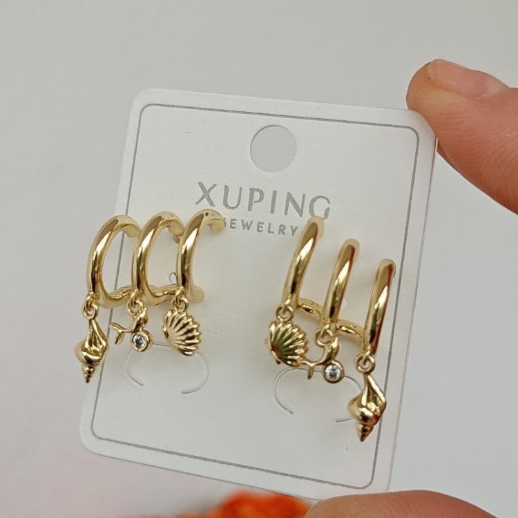 14K Altın Kaplama 3'lü Deniz Küpe