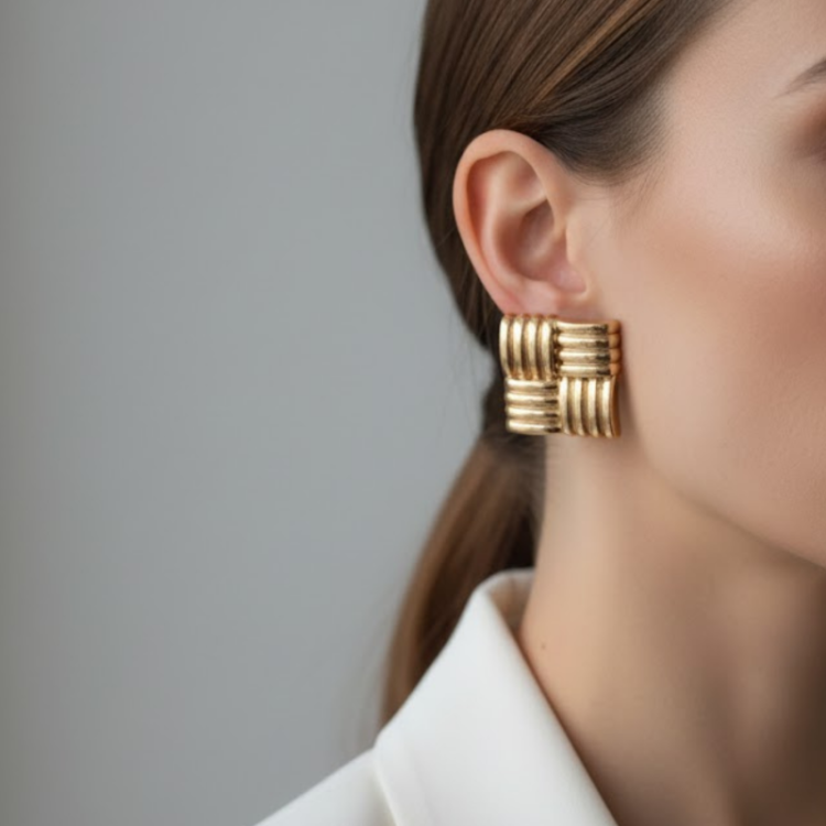 Gold Kare Retro Küpe