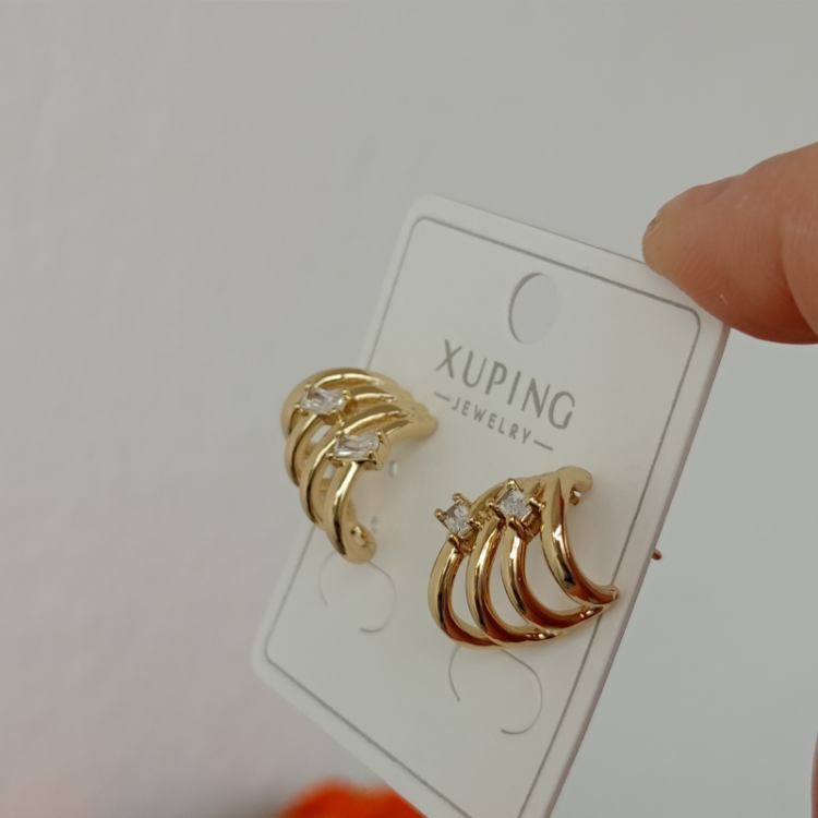 14K Altın Kaplama 3'lü Görünümlü Yarım Halka Küpe