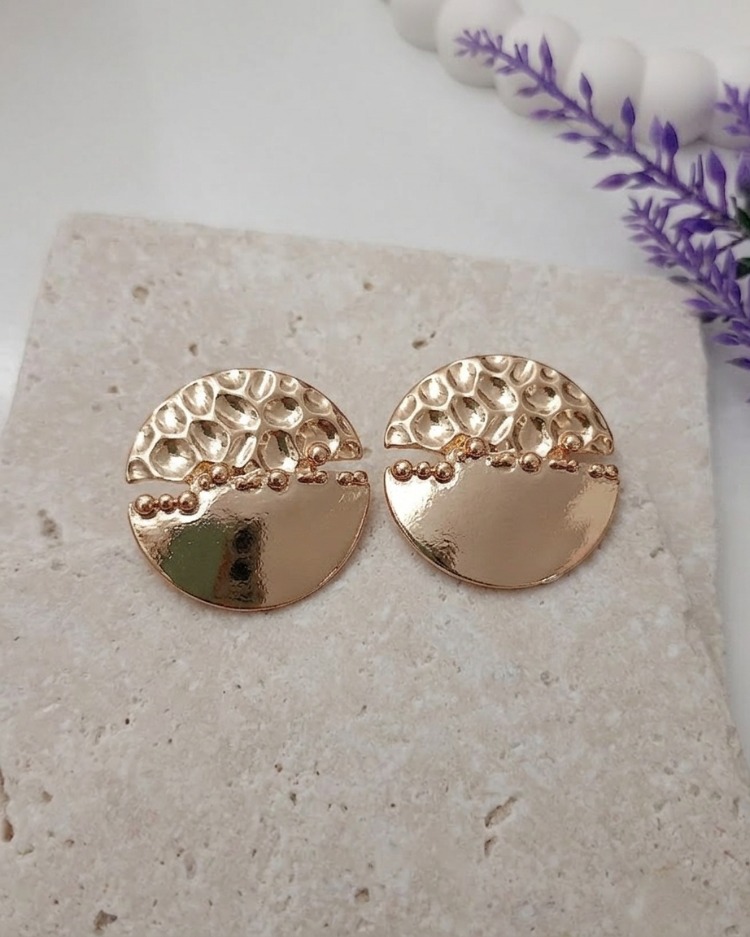 Gold Yuvarlak Ezme Plaka Küpe