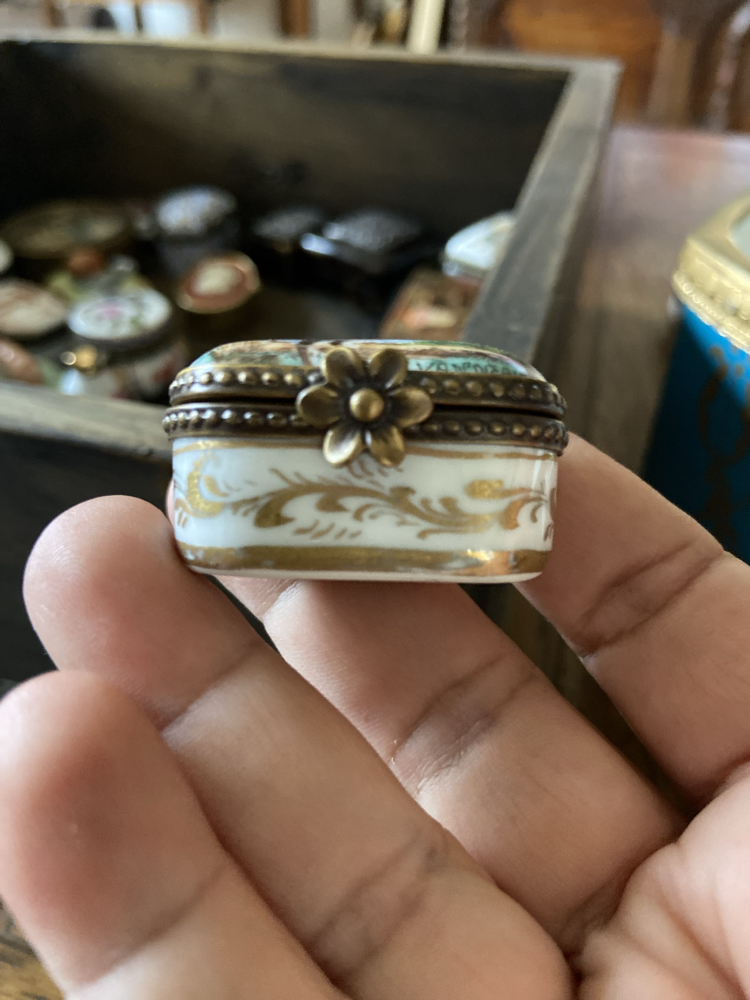 Limoges France Kuş Figürlü El Boyama Emaye Minyatür Kutu (1900–1920)