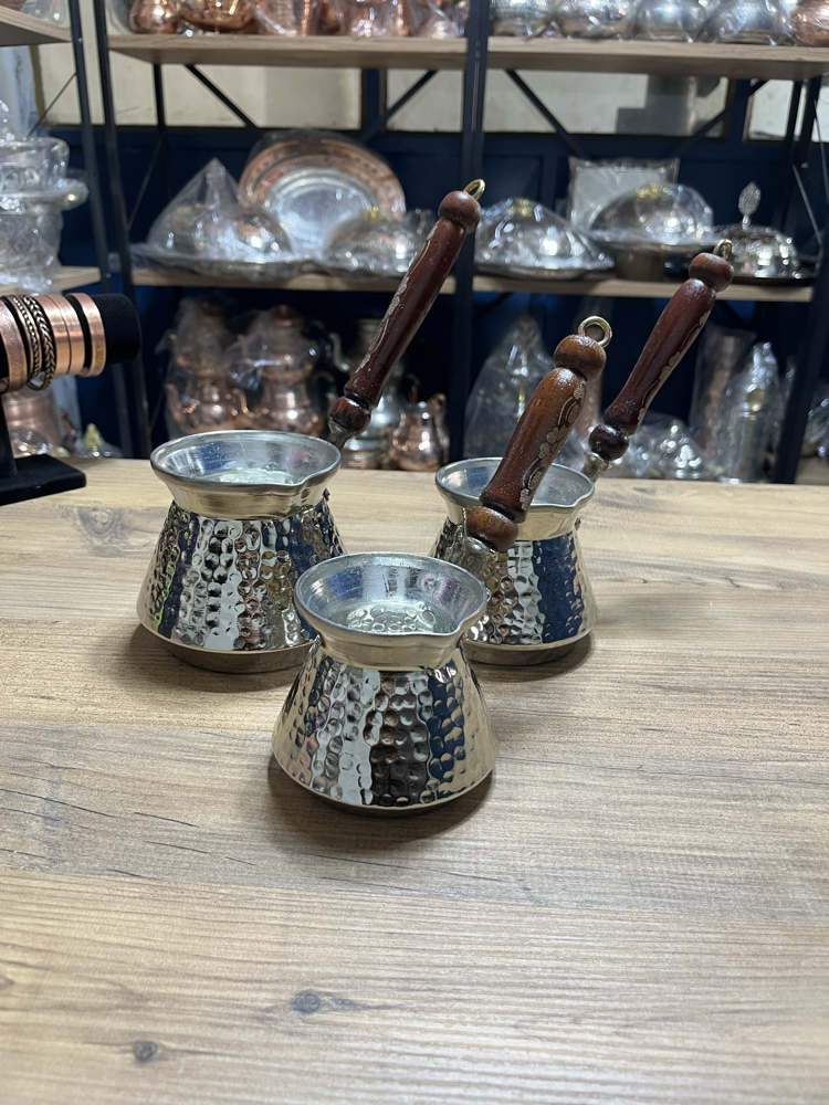 Dövme Bakır Nikelli Cezve Takımı