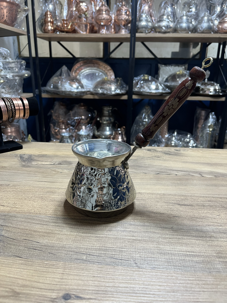 Kabartma Nakışlı Nikelli Bakır Cezve No: 3