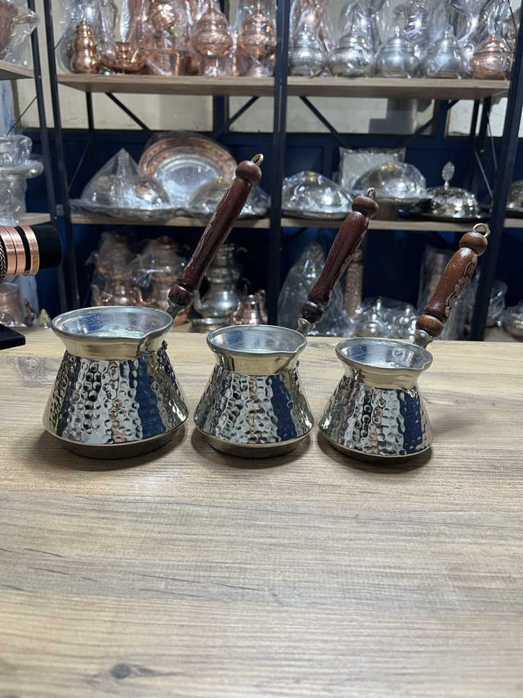 Dövme Bakır Nikelli Cezve Takımı