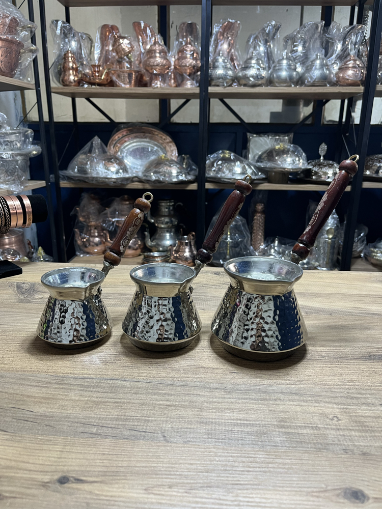 Dövme Bakır Nikelli Cezve Takımı