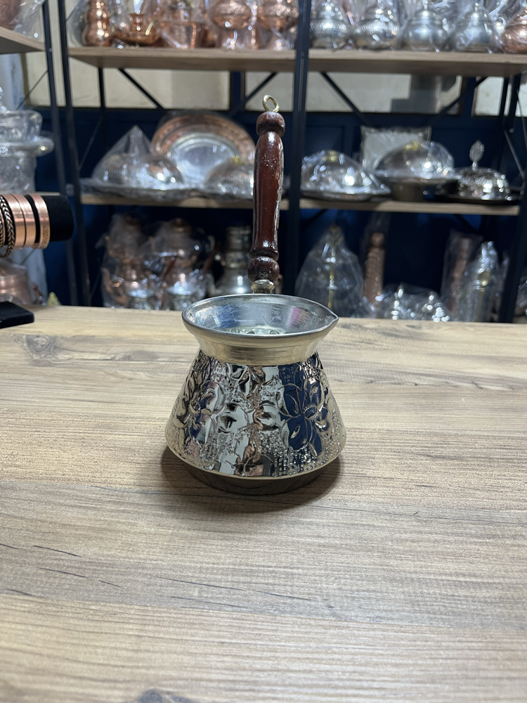 Kabartma Nakışlı Nikelli Bakır Cezve No: 3