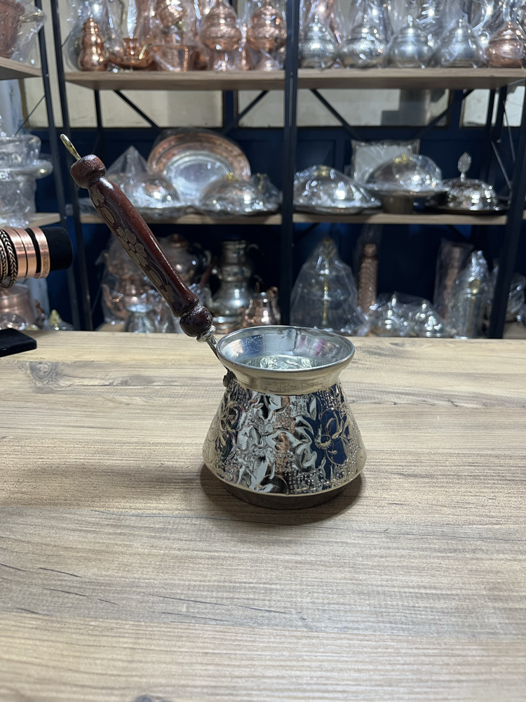 Kabartma Nakışlı Nikelli Bakır Cezve No: 3