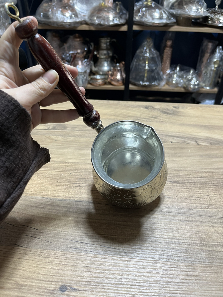 Kabartma Nakışlı Nikelli Bakır Cezve No: 3