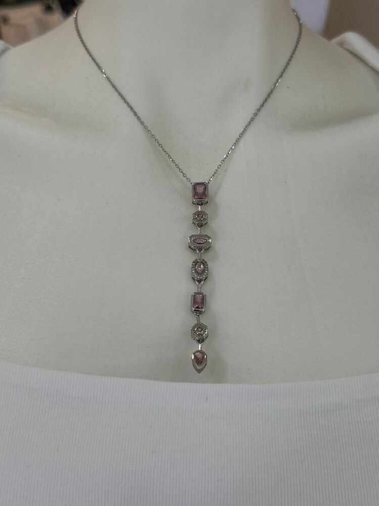 Pembe Baget Taşlı Kolye
