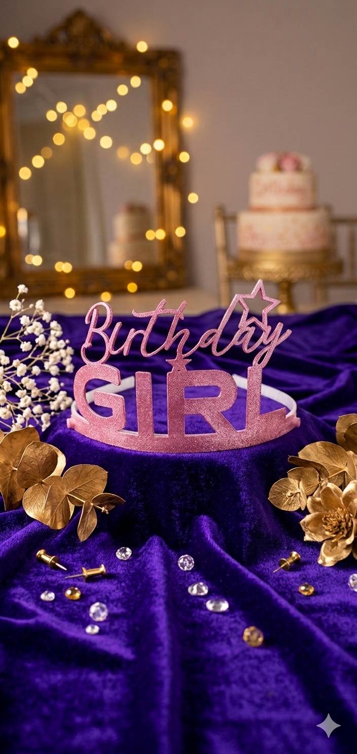 Birthday girl yatay model pembe simli taç