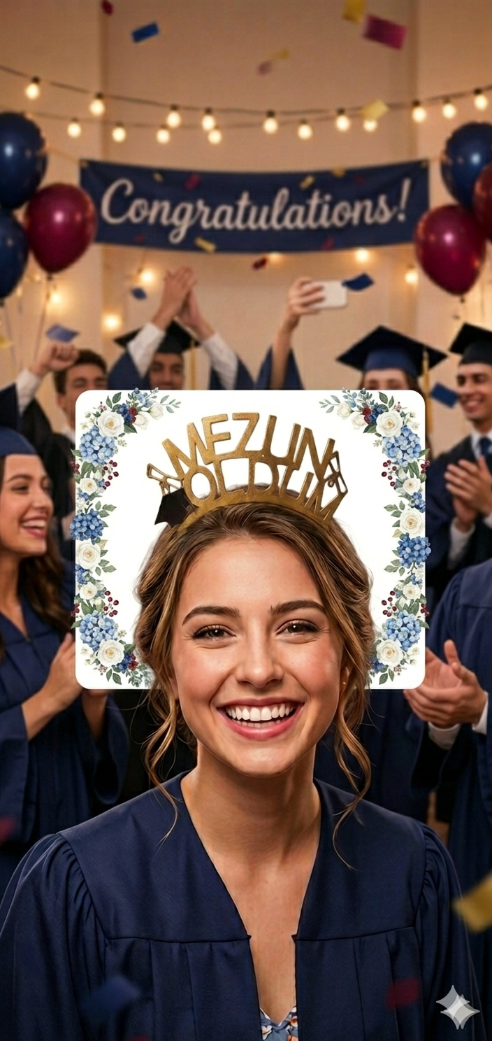Mezuniyet tasarımlı simli altın taç