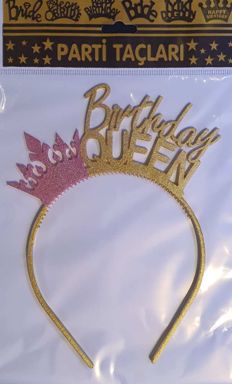 Birthday queen tasarımlı altın simli pembe taçlı model 