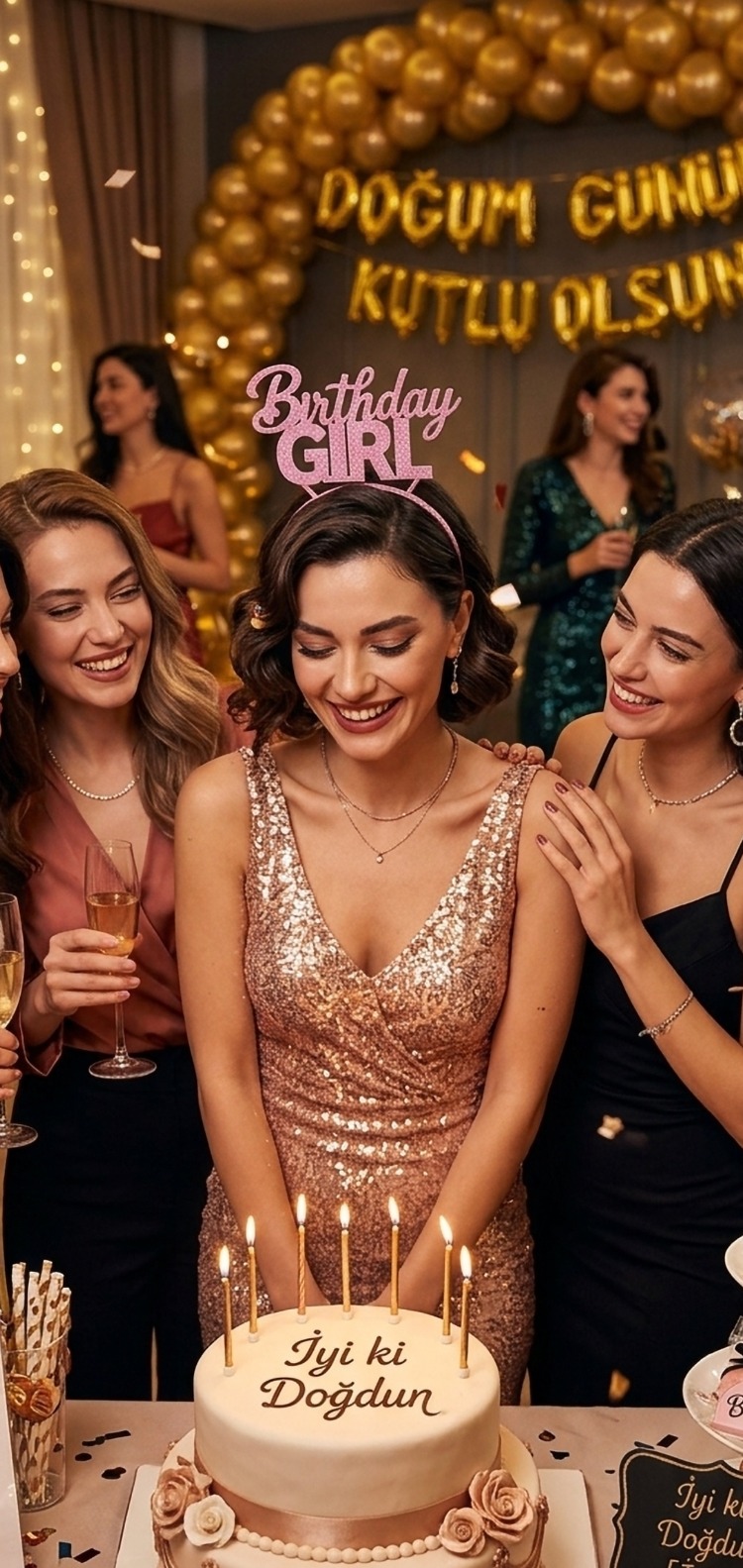Birthday girl yeni tasarımlı pembe simli taç