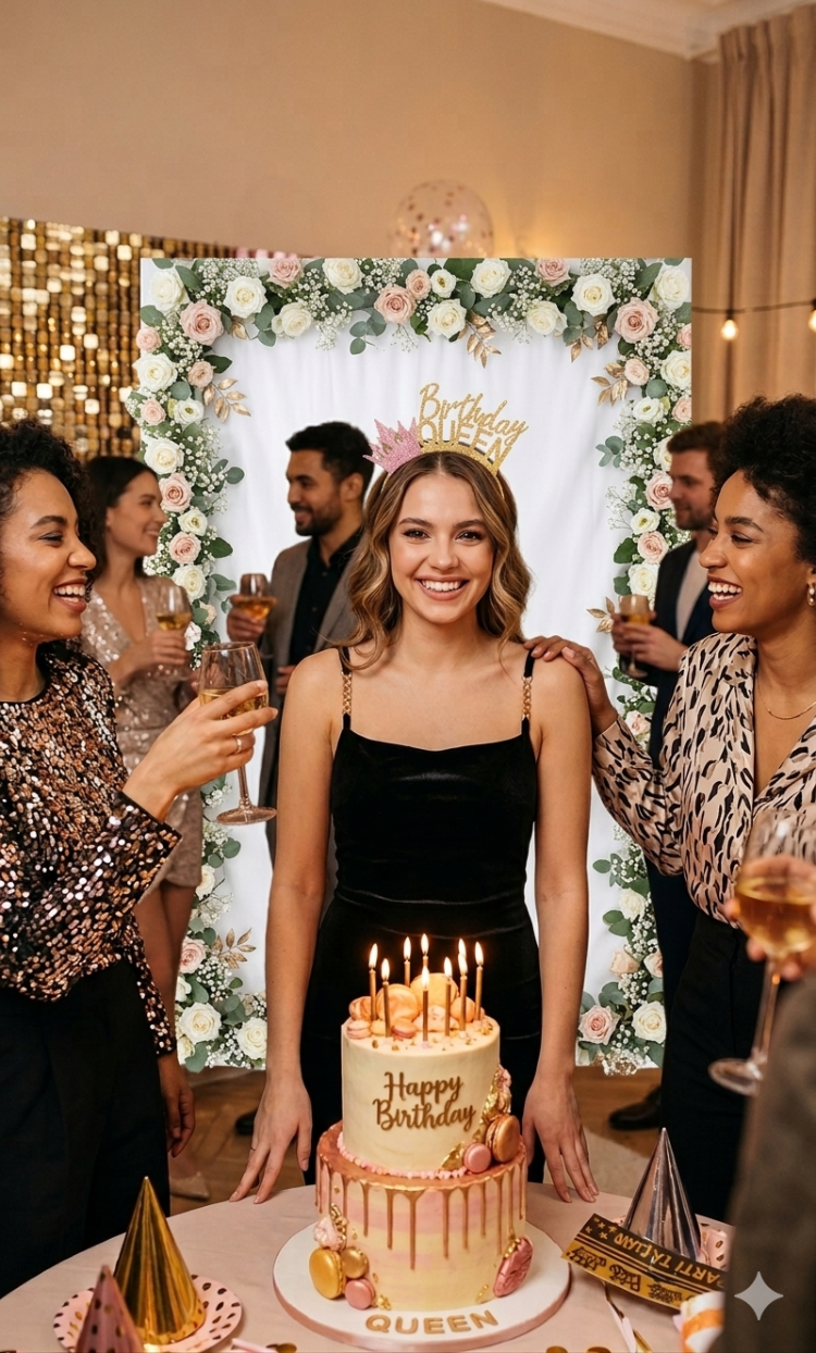 Birthday queen tasarımlı altın simli pembe taçlı model 