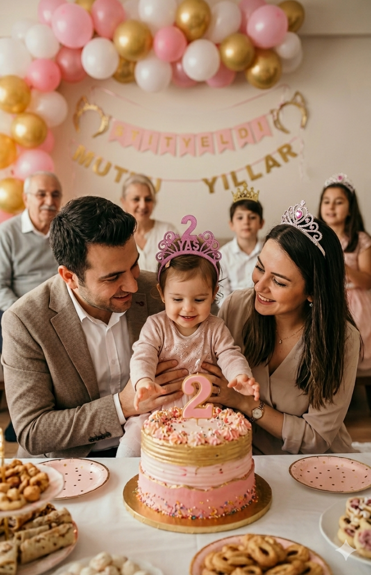 2 yaş tasarımlı pembe simli taç
