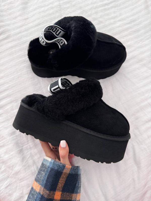 Funkette Siyah Lastikli Peluş Terlik