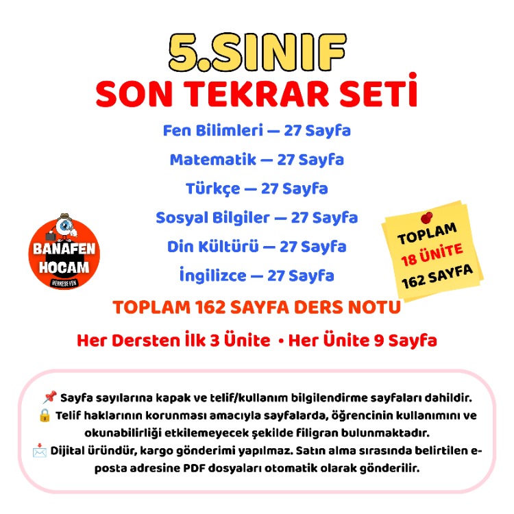 5.SINIF SON TEKRAR SETİ - İLK 3 ÜNİTE - DİJİTAL ÜRÜN PDF