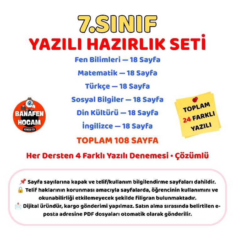 7.SINIF 1.DÖNEM 1.YAZILIYA HAZIRLIK SETİ - DİJİTAL ÜRÜN PDF
