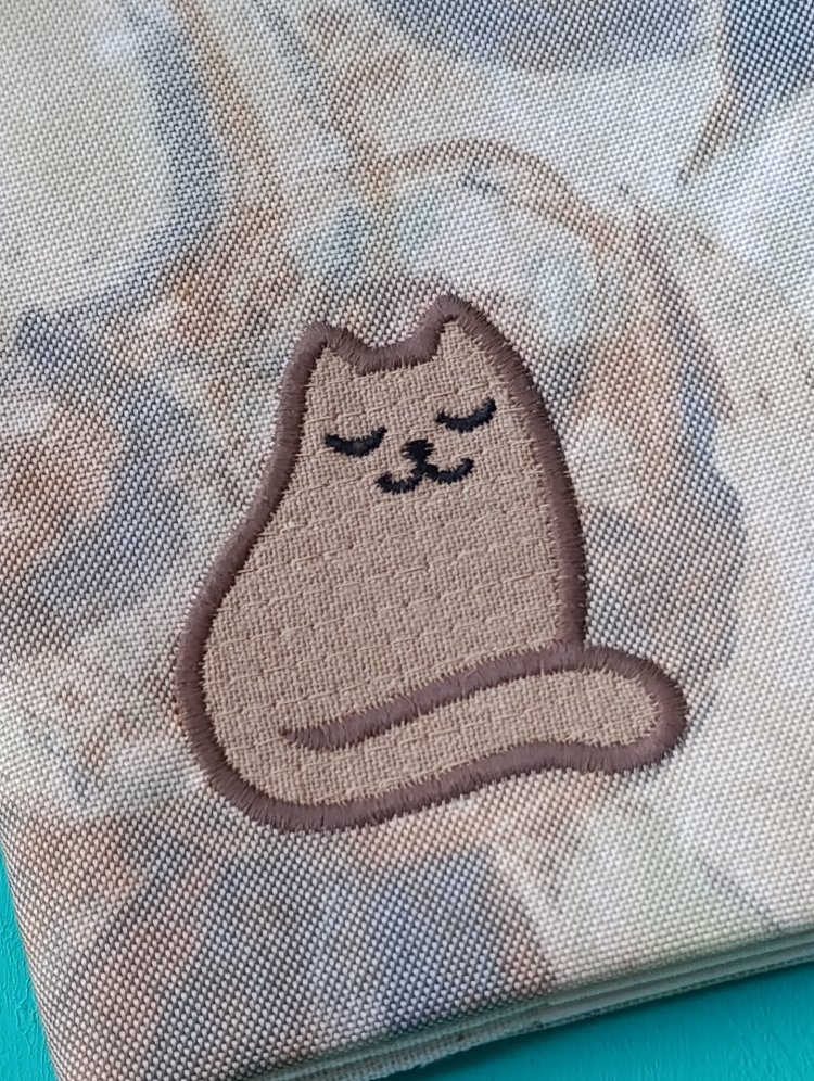 Kahve aplike kedi kitap çantası
