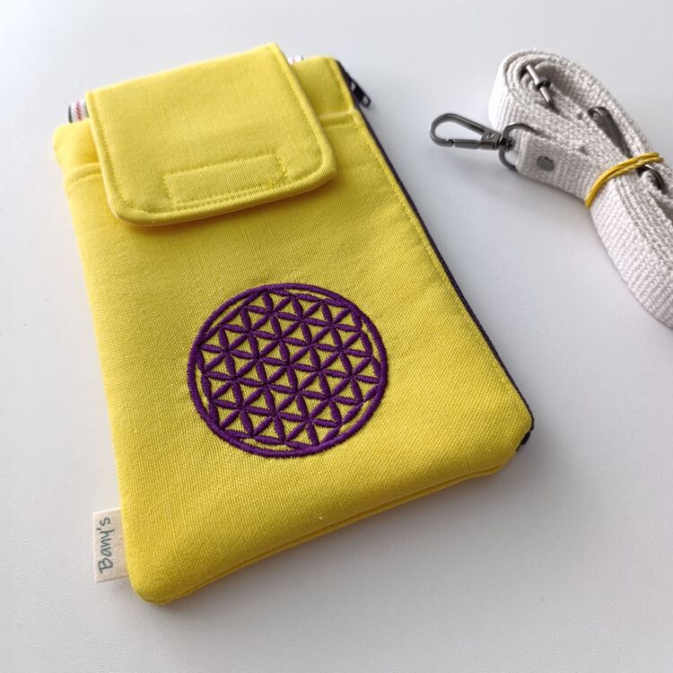 Mor Yaşam Çiçeği Telefon Pasaport Çantası 