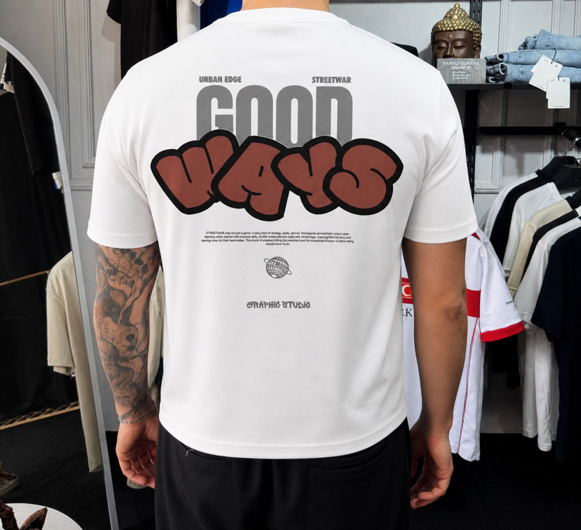 Barch Fashion “Good Ways” T-Shirt (Beyaz)