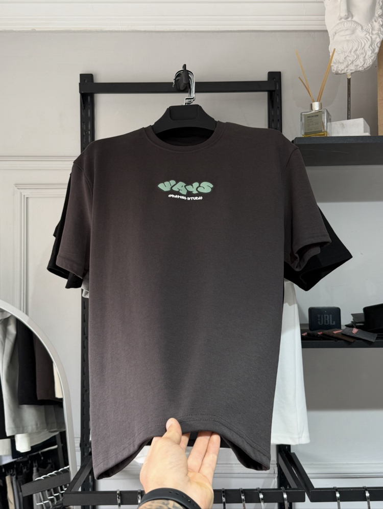 Kahverengi GOOD WAYS Yarı Oversize Baskılı Erkek Tişört