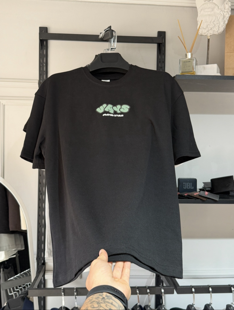 Siyah GOOD WAYS Yarı Oversize Baskılı Erkek Tişört