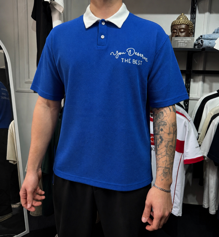 Barch Fashion Yarı Oversize Polo T-Shirt (Saks Mavi)